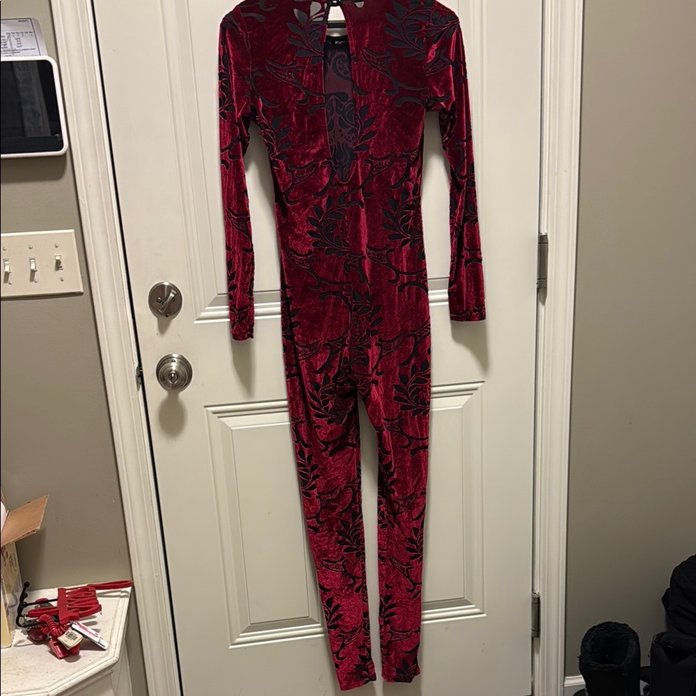 Red and Black Velvet Jumpsuit